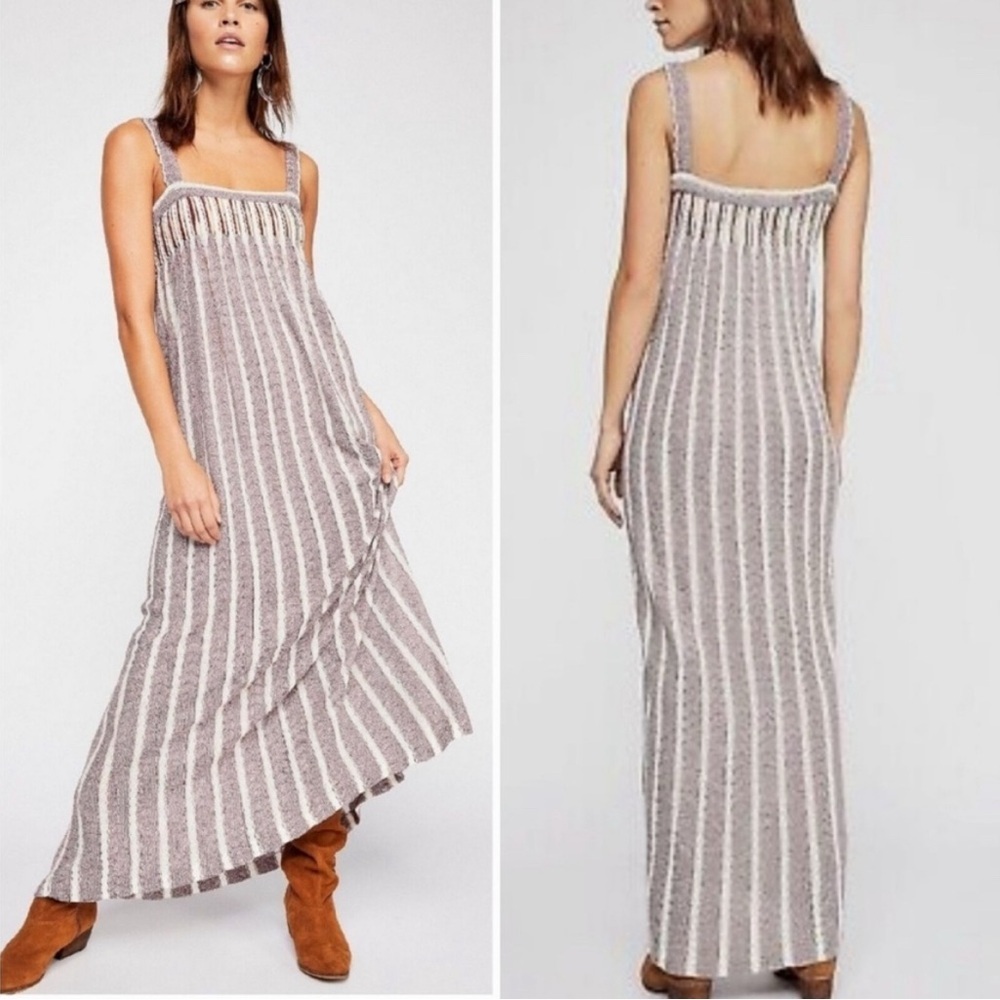 Free People Rain Shadow Knit Striped Maxi Dress XS Boho Feminine Resortwear‎